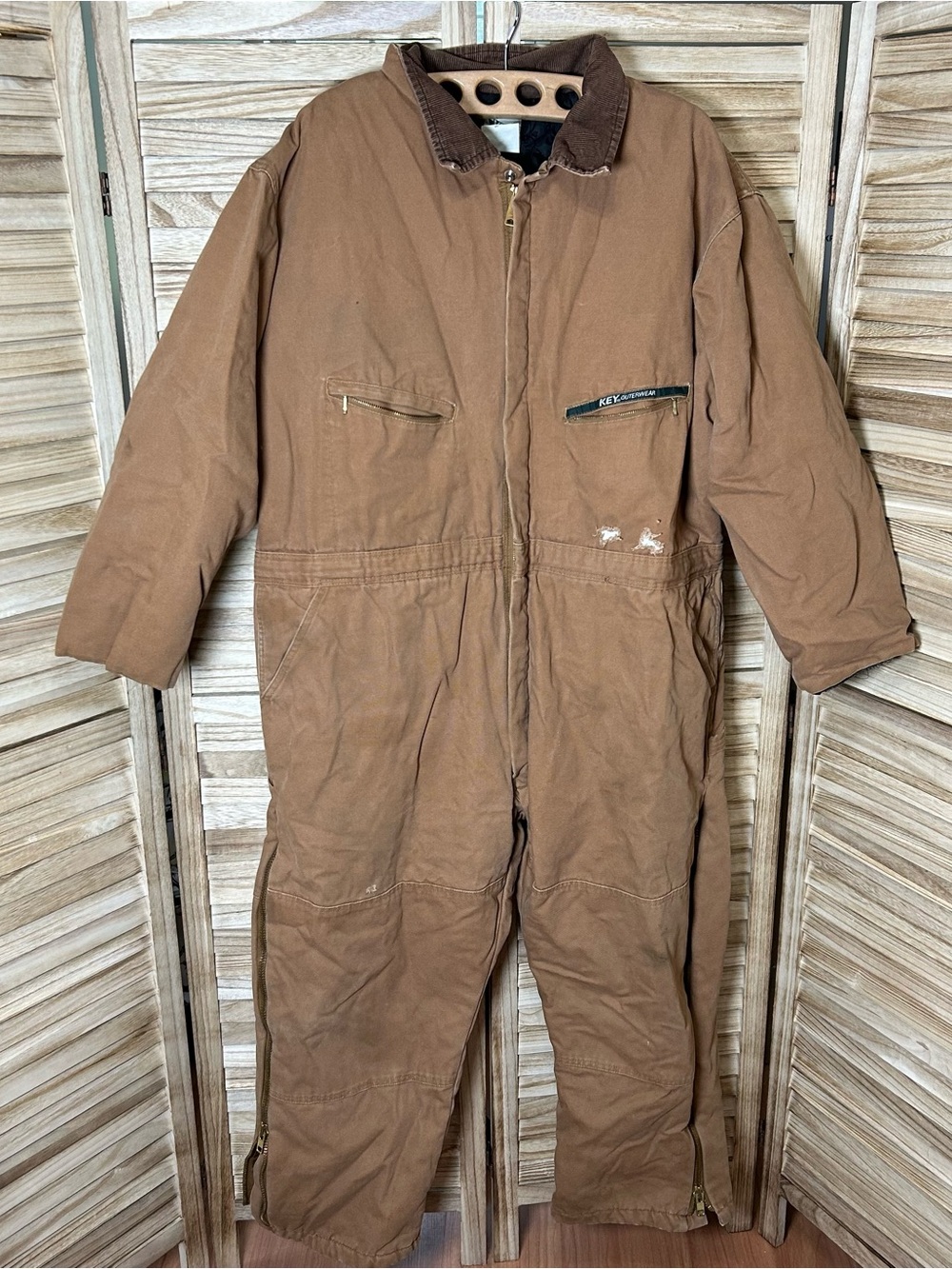 Vintage KEY Men’s Brown Insulated Canvas Cotton Work Coveralls Zip Front 2XLS